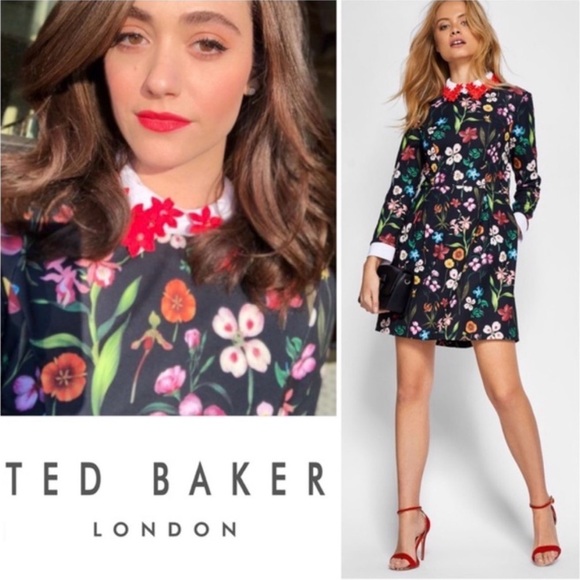 Ted Baker Tillena Embellished Collar Dress black floral Ted Sz 1 = US 4 SMALL - Picture 13 of 13